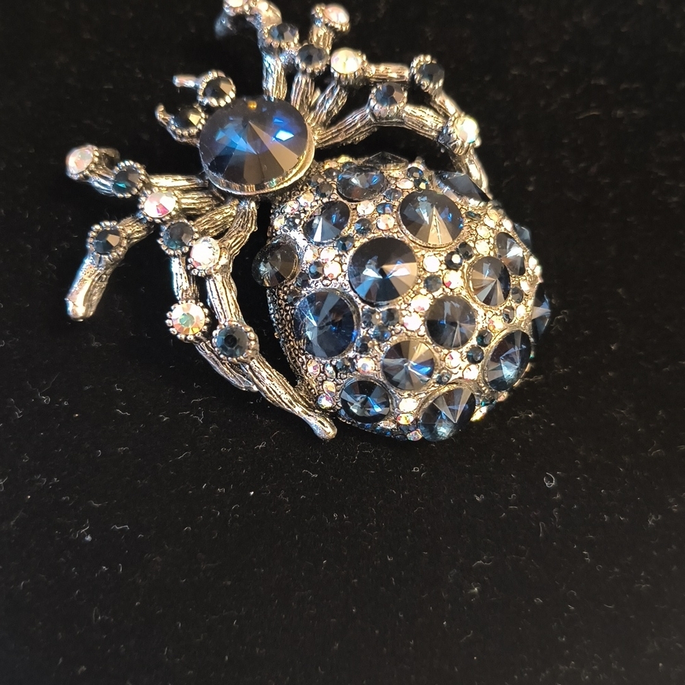 Elegant Silver and Black Widow Spider 2pc Brooch & Bracelet Set